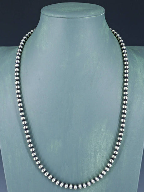 6mm Sterling Silver Beaded Necklace, Multiple Lengths