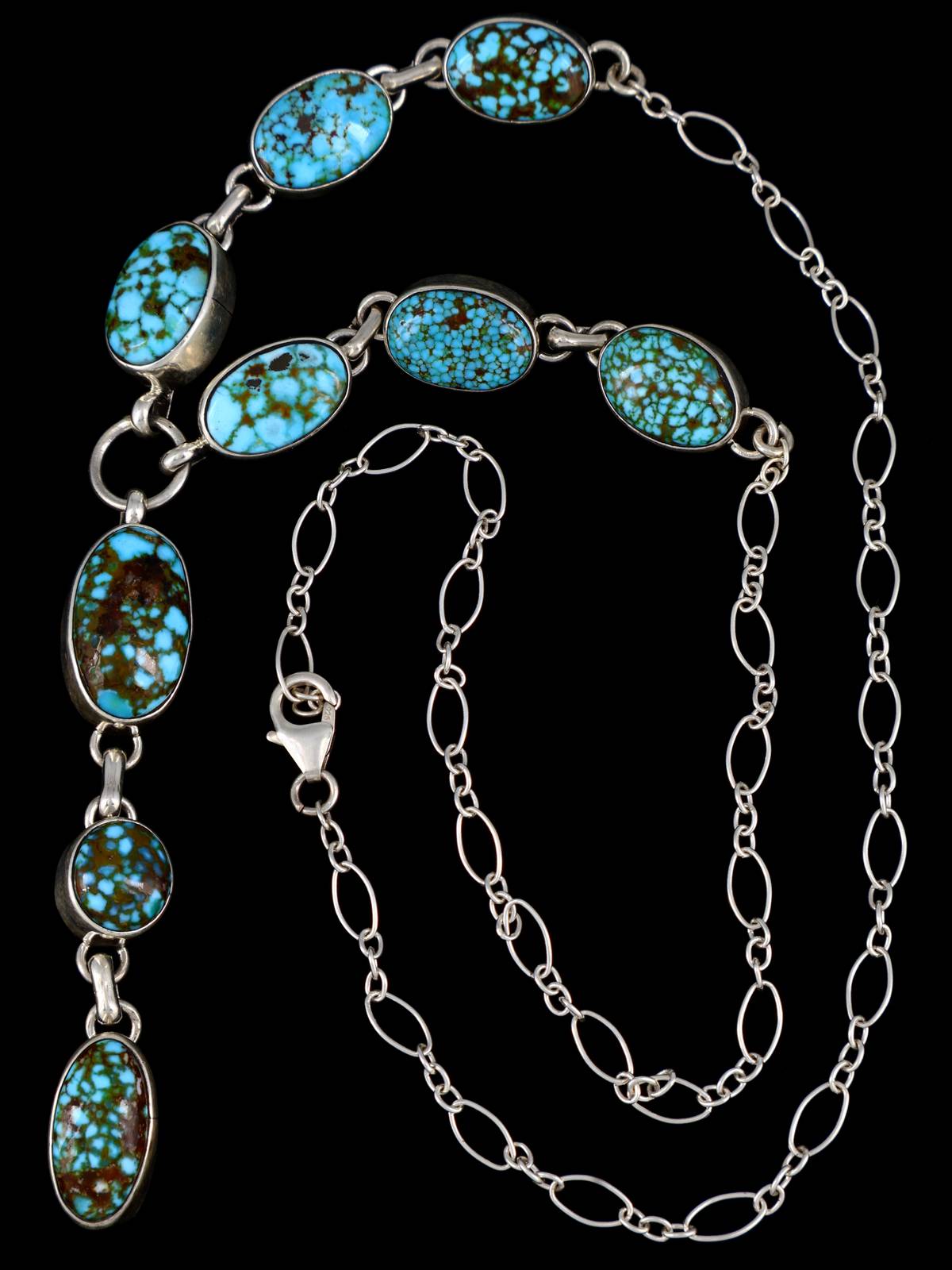 Navajo Kingman Turquoise Sterling Silver Petite Lariat Necklace - PuebloDirect.com
