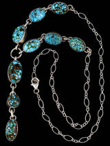 Navajo Kingman Turquoise Sterling Silver Petite Lariat Necklace - PuebloDirect.com