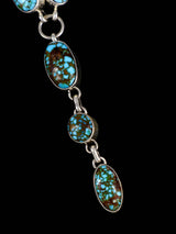 Navajo Kingman Turquoise Sterling Silver Petite Lariat Necklace - PuebloDirect.com
