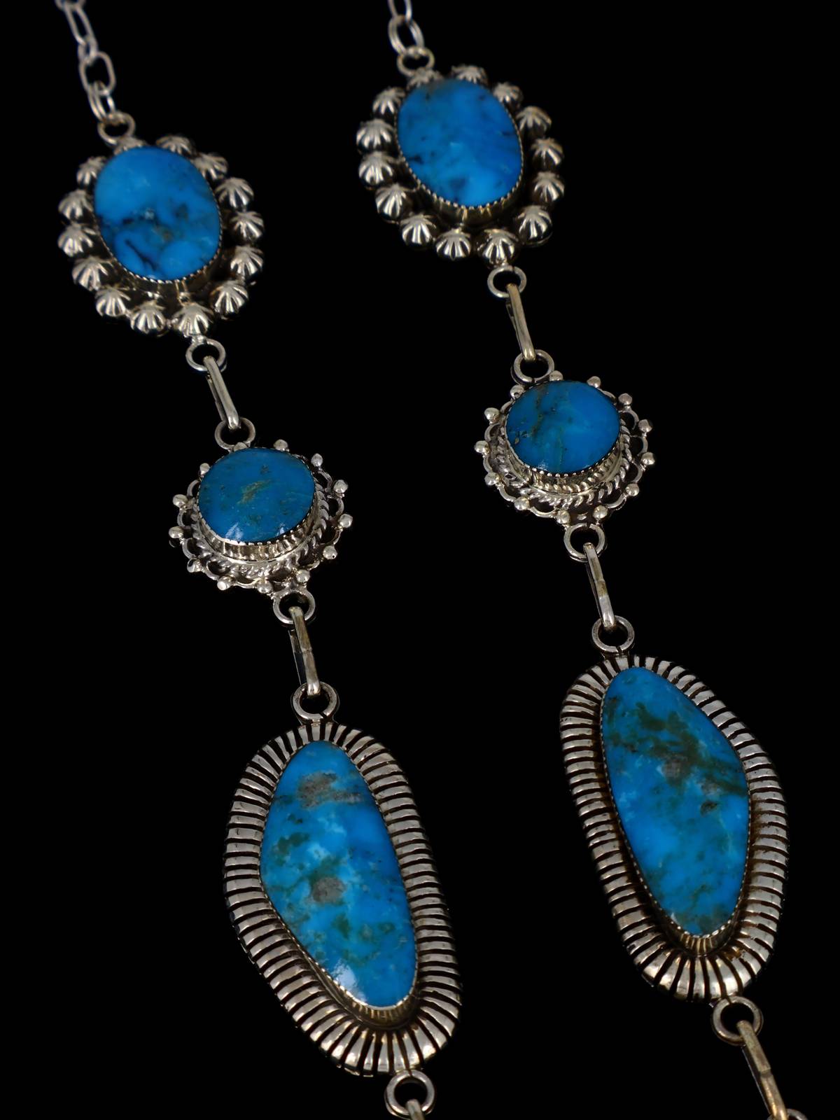 Native American Jewelry Sterling Silver Turquoise Lariat Necklace