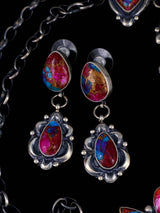Native American Turquoise and Spiny Oyster Sterling Silver Lariat Necklace and Earring Set