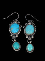 Navajo Blue and Green Turquoise Sterling Silver Squash Blossom Necklace Set