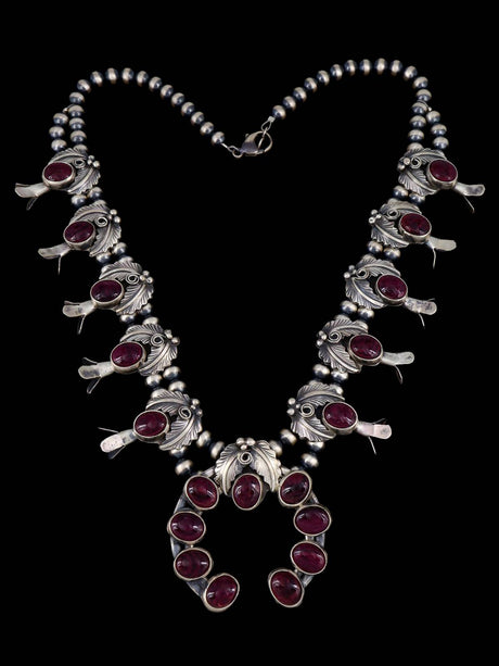 Navajo Purple Spiny Oyster Sterling Silver Squash Blossom Necklace - PuebloDirect.com