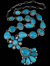 Native American Jewelry Sterling Silver Turquoise Lariat Necklace - PuebloDirect.com