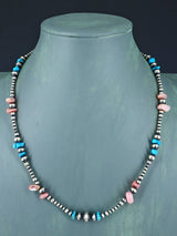 20" Navajo Jewelry Single Strand Turquoise and Pink Conch Beaded Necklace - PuebloDirect.com