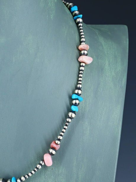 20" Navajo Jewelry Single Strand Turquoise and Pink Conch Beaded Necklace - PuebloDirect.com