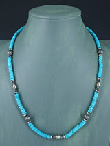 22" Native American Turquoise and Silver Beaded Necklace - PuebloDirect.com