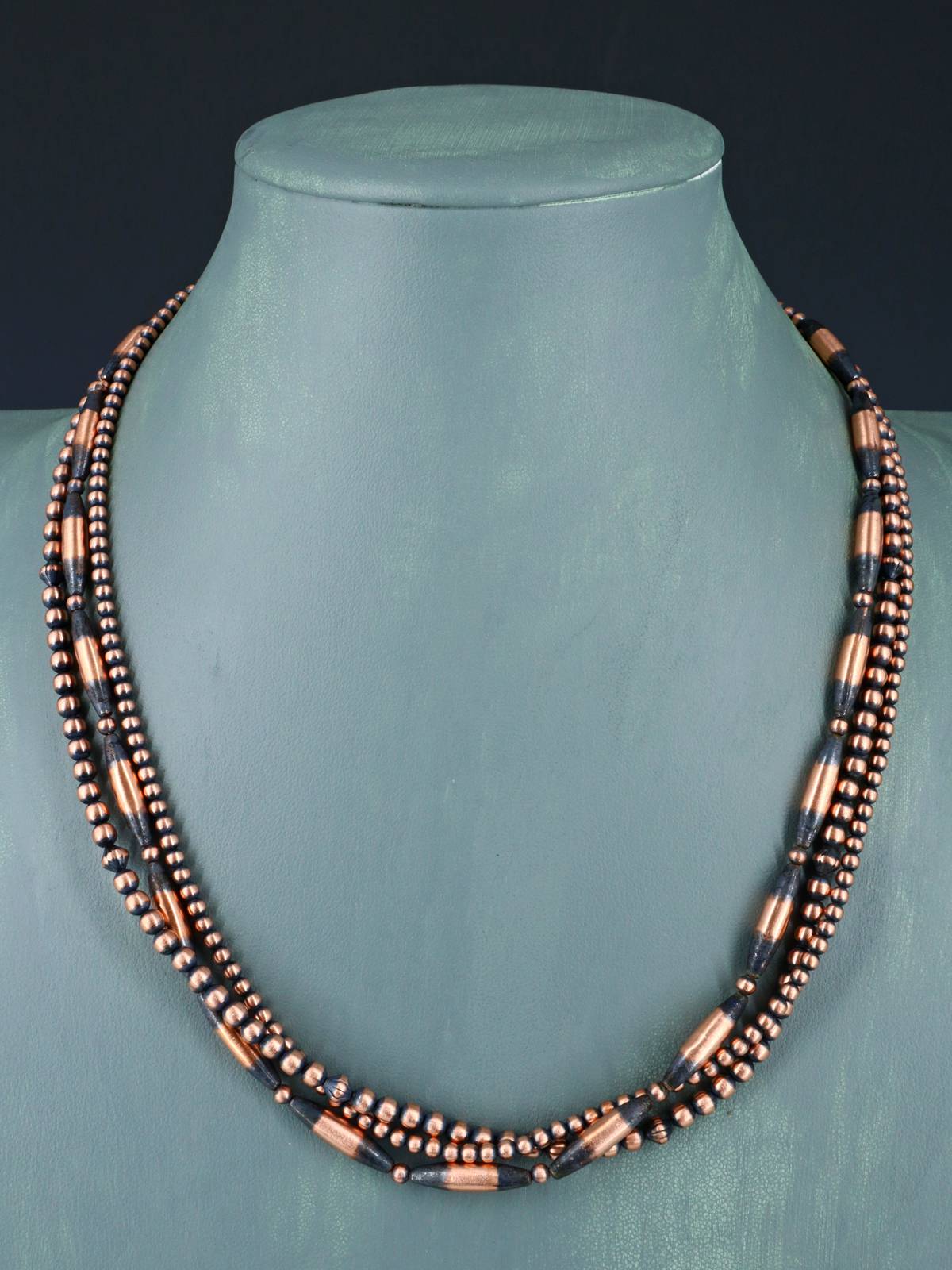 20" Navajo Jewelry Triple Strand Copper Beaded Necklace - PuebloDirect.com