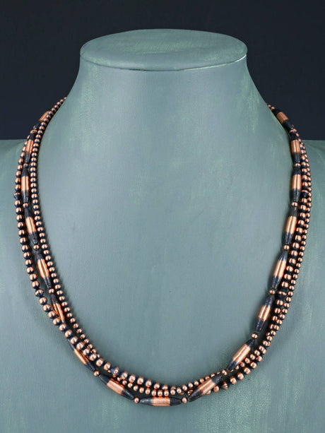 20" Navajo Jewelry Triple Strand Copper Beaded Necklace - PuebloDirect.com