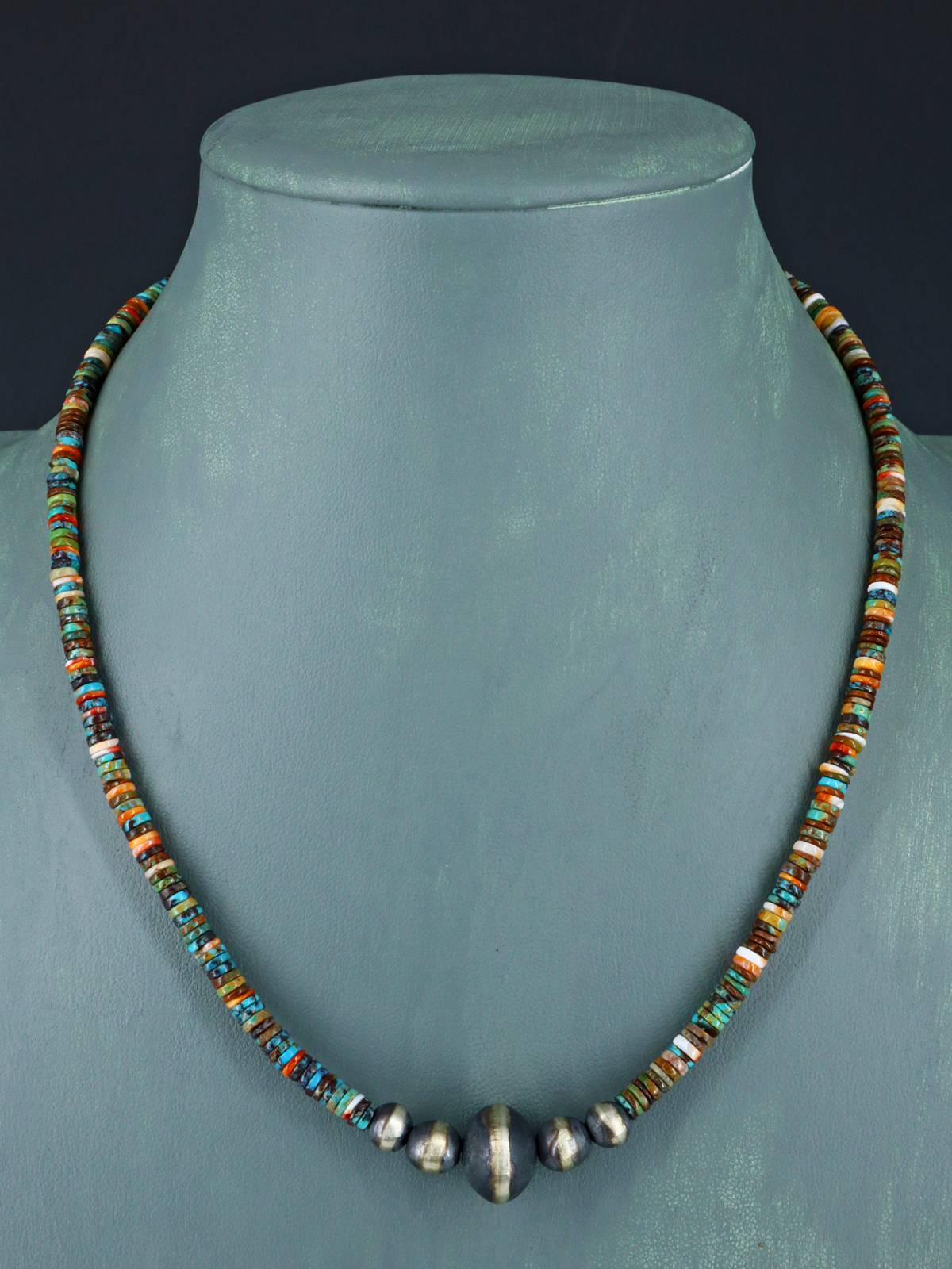 Native American Turquoise and Silver Bead Necklace - PuebloDirect.com