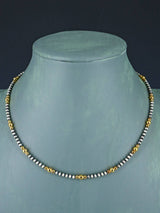 16" Native American Gold and Silver Bead Choker Necklace - PuebloDirect.com