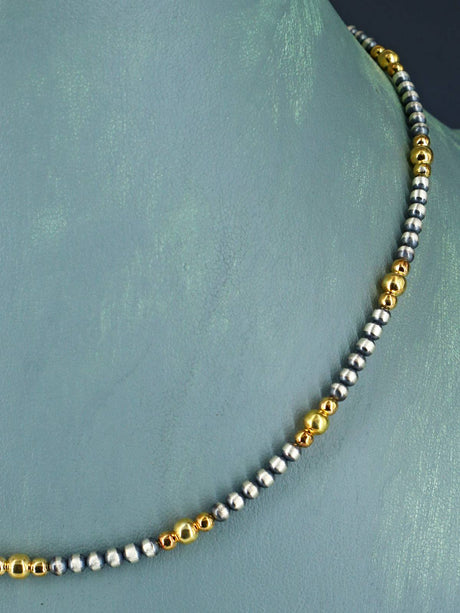16" Native American Gold and Silver Bead Choker Necklace - PuebloDirect.com