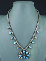 Navajo Golden Hill Turquoise Sterling Silver Petite Squash Blossom Necklace Set - PuebloDirect.com