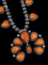 Navajo Spiny Oyster Sterling Silver Petite Squash Blossom Necklace Set - PuebloDirect.com