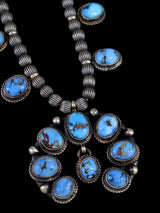 Navajo Golden Hill Turquoise Sterling Silver Petite Squash Blossom Necklace Set - PuebloDirect.com