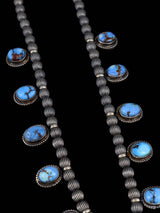 Navajo Golden Hill Turquoise Sterling Silver Petite Squash Blossom Necklace Set - PuebloDirect.com