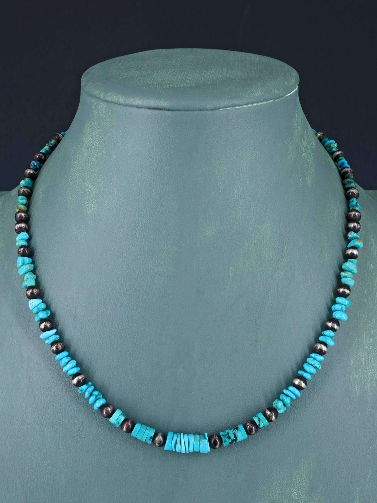 Navajo Blue Turquoise Beaded Single Strand Choker Necklace - PuebloDirect.com