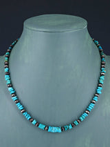 Navajo Blue Turquoise Beaded Single Strand Choker Necklace - PuebloDirect.com