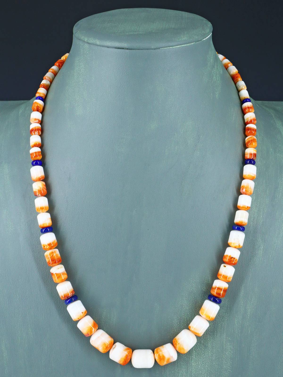 Navajo Single Strand Spiny Oyster and Lapis Necklace - PuebloDirect.com