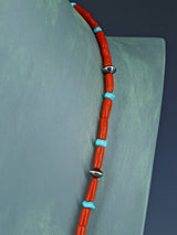 Navajo Natural Coral and Turquoise Single Strand Necklace - PuebloDirect.com