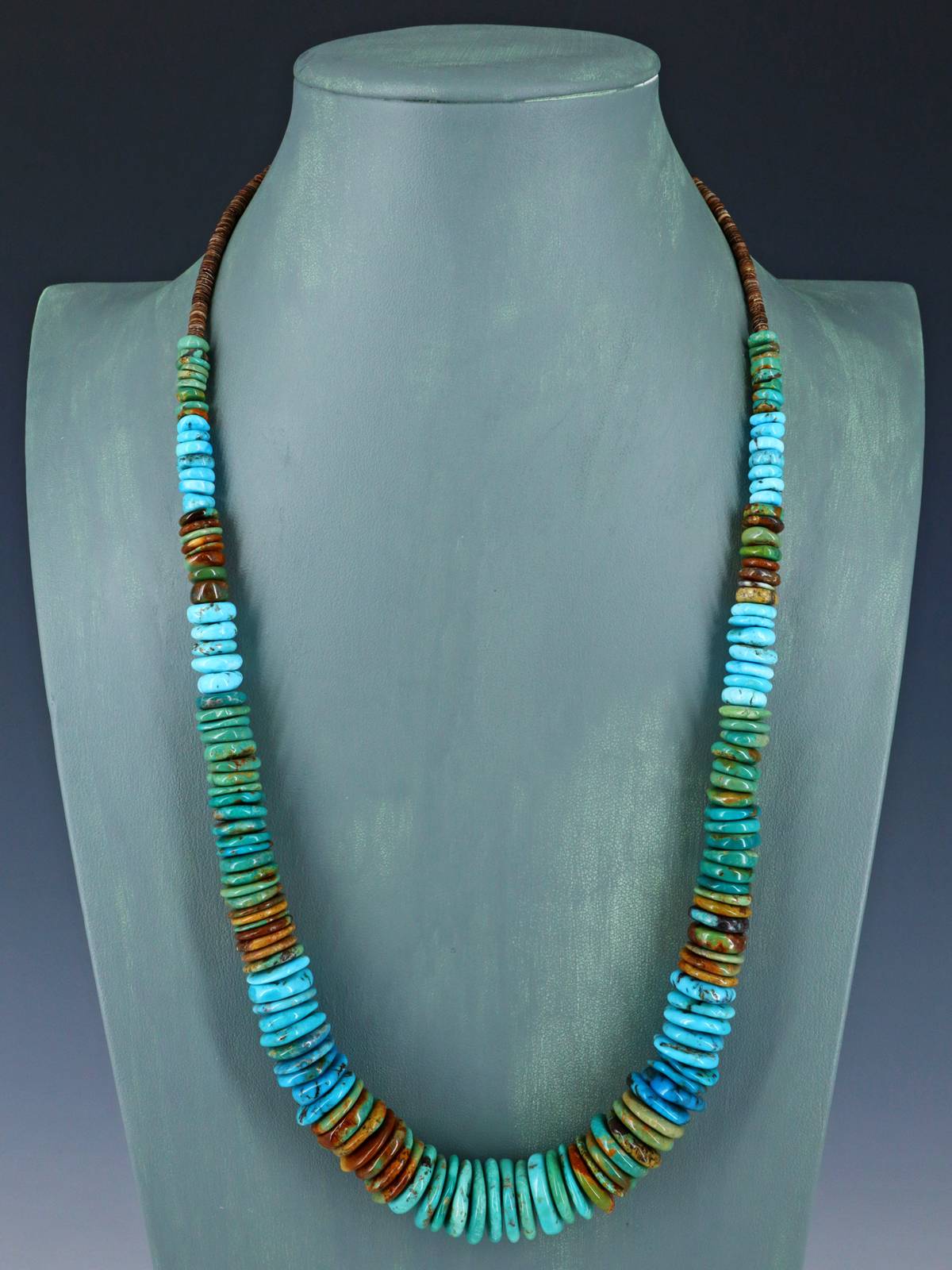 26" Navajo Single Strand Polychrome Turquoise Disc Necklace - PuebloDirect.com