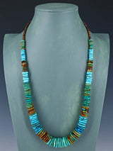26" Navajo Single Strand Polychrome Turquoise Disc Necklace - PuebloDirect.com
