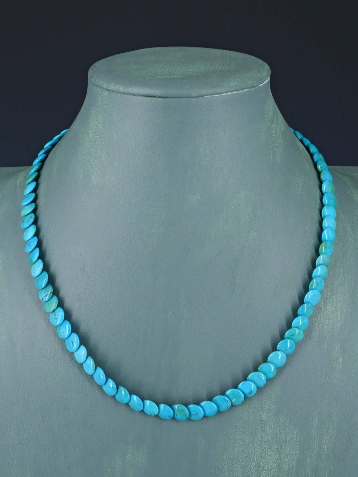 19" Navajo Single Strand Turquoise Disc Necklace - PuebloDirect.com