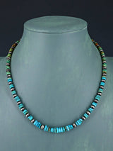 Navajo Blue and Green Turquoise Beaded Single Strand Choker Necklace - PuebloDirect.com