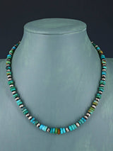 Navajo Blue and Green Turquoise Beaded Single Strand Choker Necklace - PuebloDirect.com