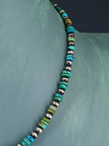 Navajo Blue and Green Turquoise Beaded Single Strand Choker Necklace - PuebloDirect.com
