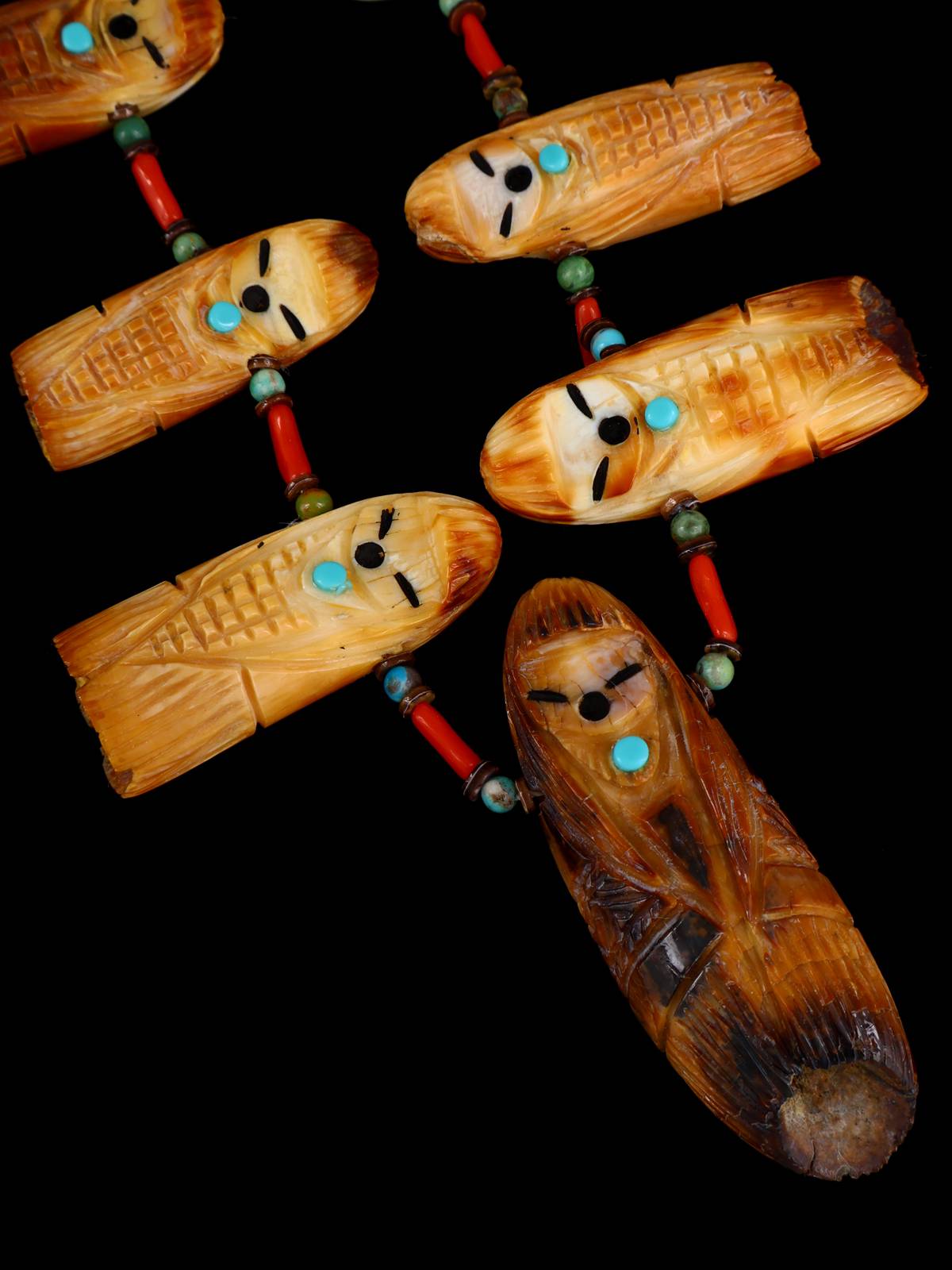 Zuni Antler and Coral Maiden Fetish Necklace - PuebloDirect.com
