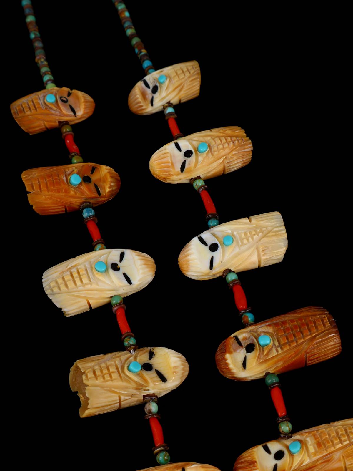 Zuni Antler and Coral Maiden Fetish Necklace - PuebloDirect.com