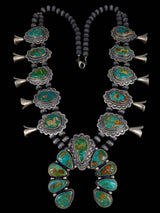 Navajo Natural Royston Turquoise Squash Blossom Necklace - PuebloDirect.com