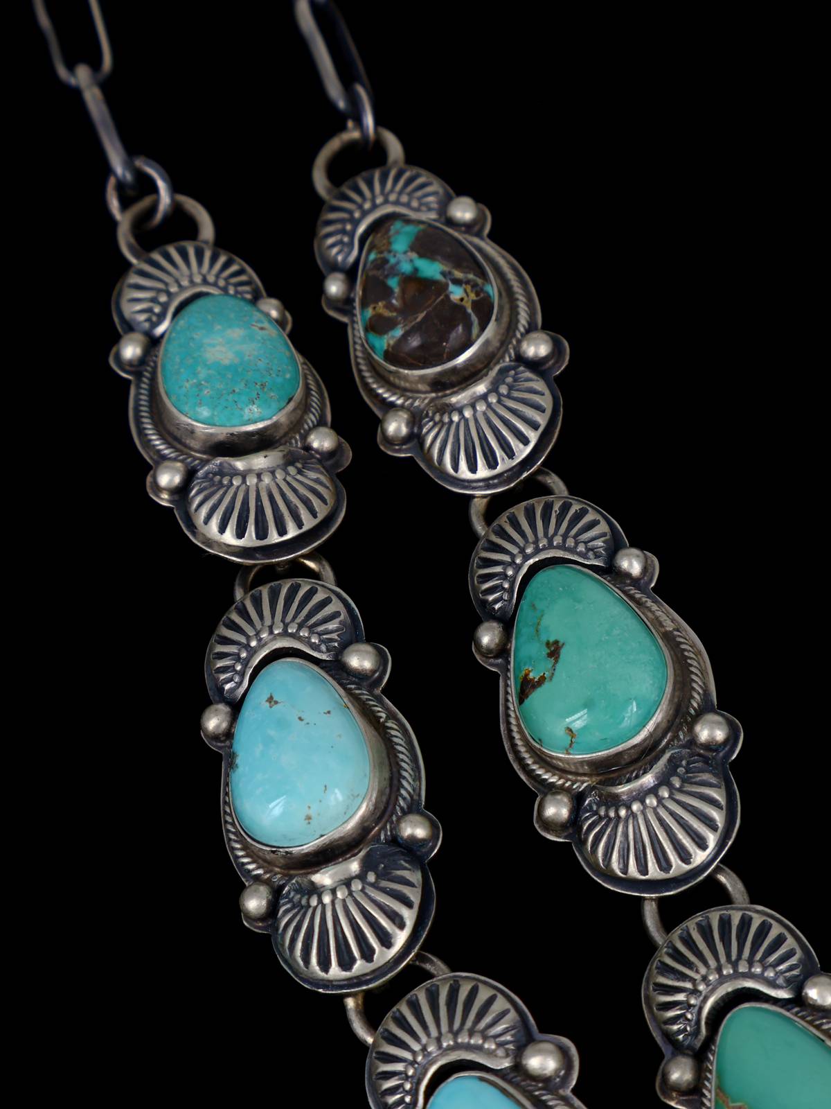 Navajo Carico Turquoise Sterling Silver Lariat Necklace - PuebloDirect.com