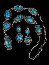 Navajo Jewelry Sterling Silver Kingman Turquoise Lariat Necklace Set - PuebloDirect.com