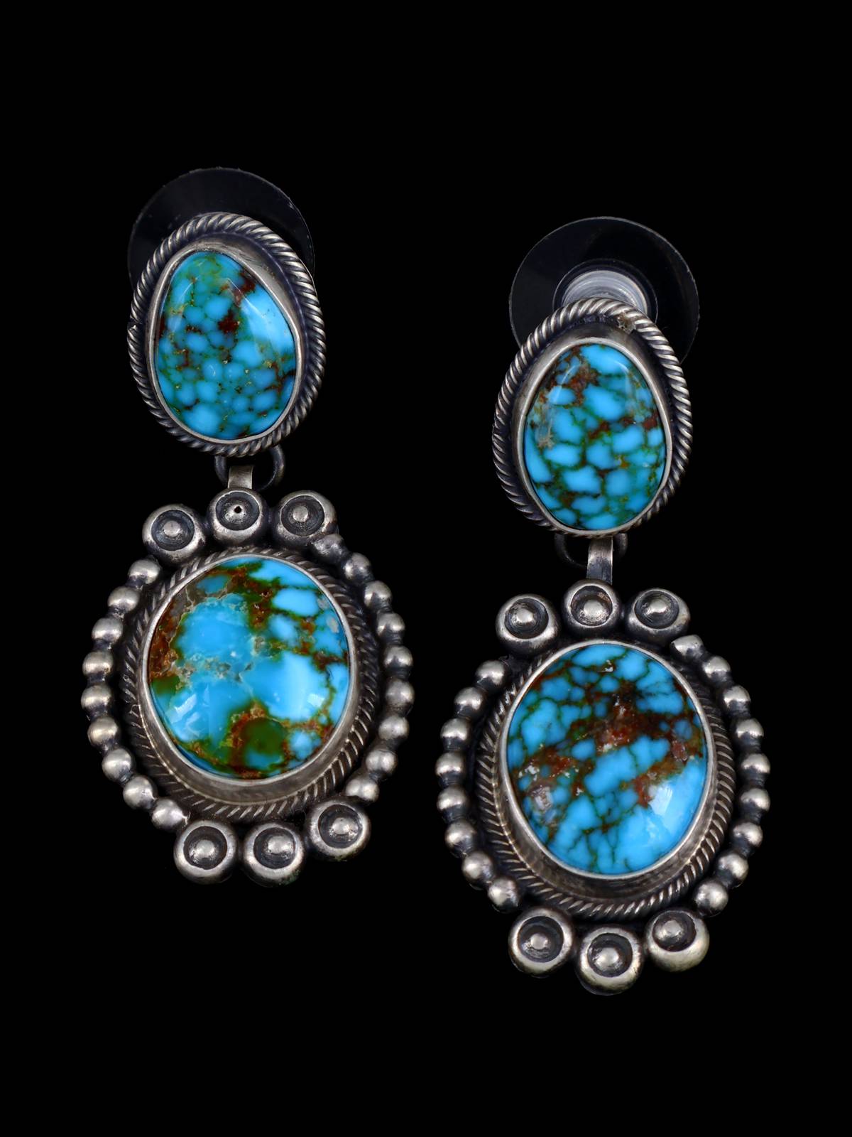Navajo Jewelry Sterling Silver Kingman Turquoise Lariat Necklace Set - PuebloDirect.com