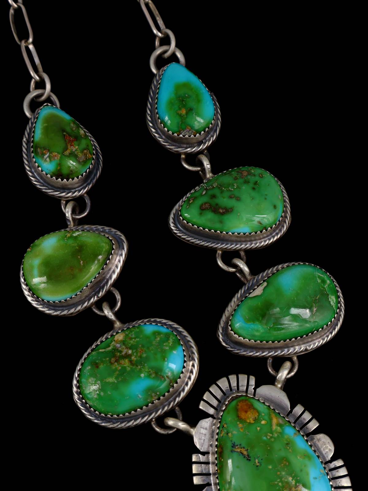 Navajo Sterling Silver Sonoran Gold Turquoise Choker Necklace - PuebloDirect.com