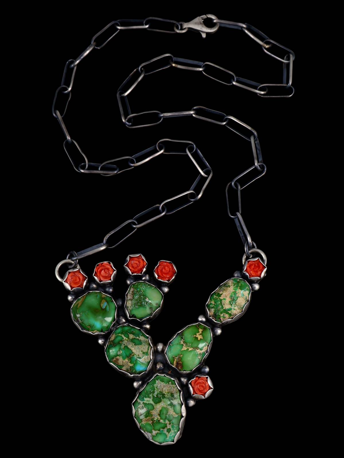 Native American Sonoran Gold Turquoise Prickly Pear Cactus Necklace - PuebloDirect.com