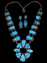 Native American Jewelry Kingman Turquoise Squash Blossom Necklace Set - PuebloDirect.com