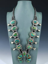 Navajo Natural Royston Turquoise Squash Blossom Necklace - PuebloDirect.com