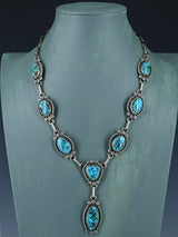 Navajo Jewelry Sterling Silver Kingman Turquoise Lariat Necklace Set - PuebloDirect.com
