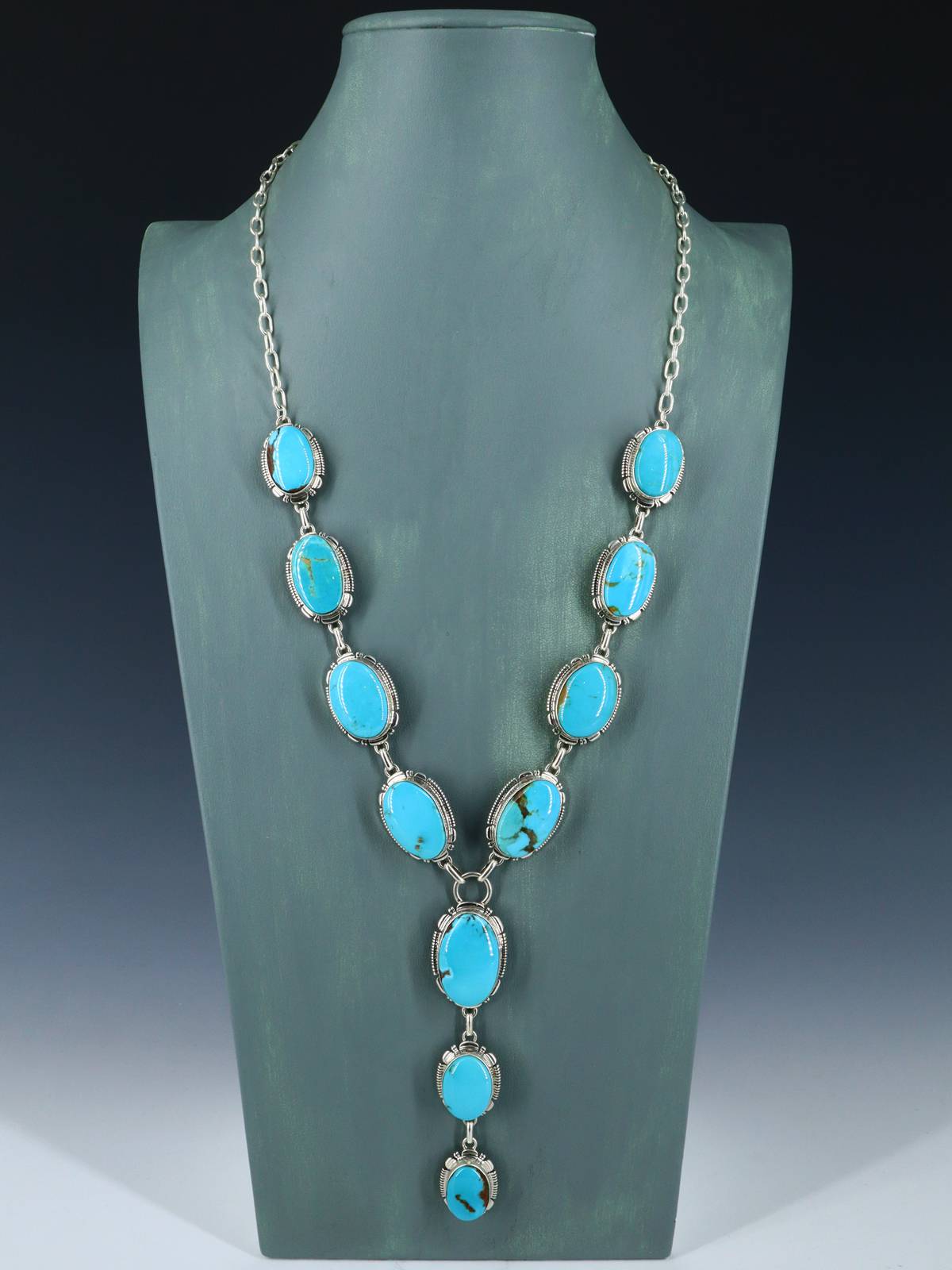 Navajo Armenian Turquoise Sterling Silver Lariat Necklace - PuebloDirect.com