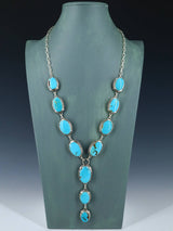 Navajo Armenian Turquoise Sterling Silver Lariat Necklace - PuebloDirect.com