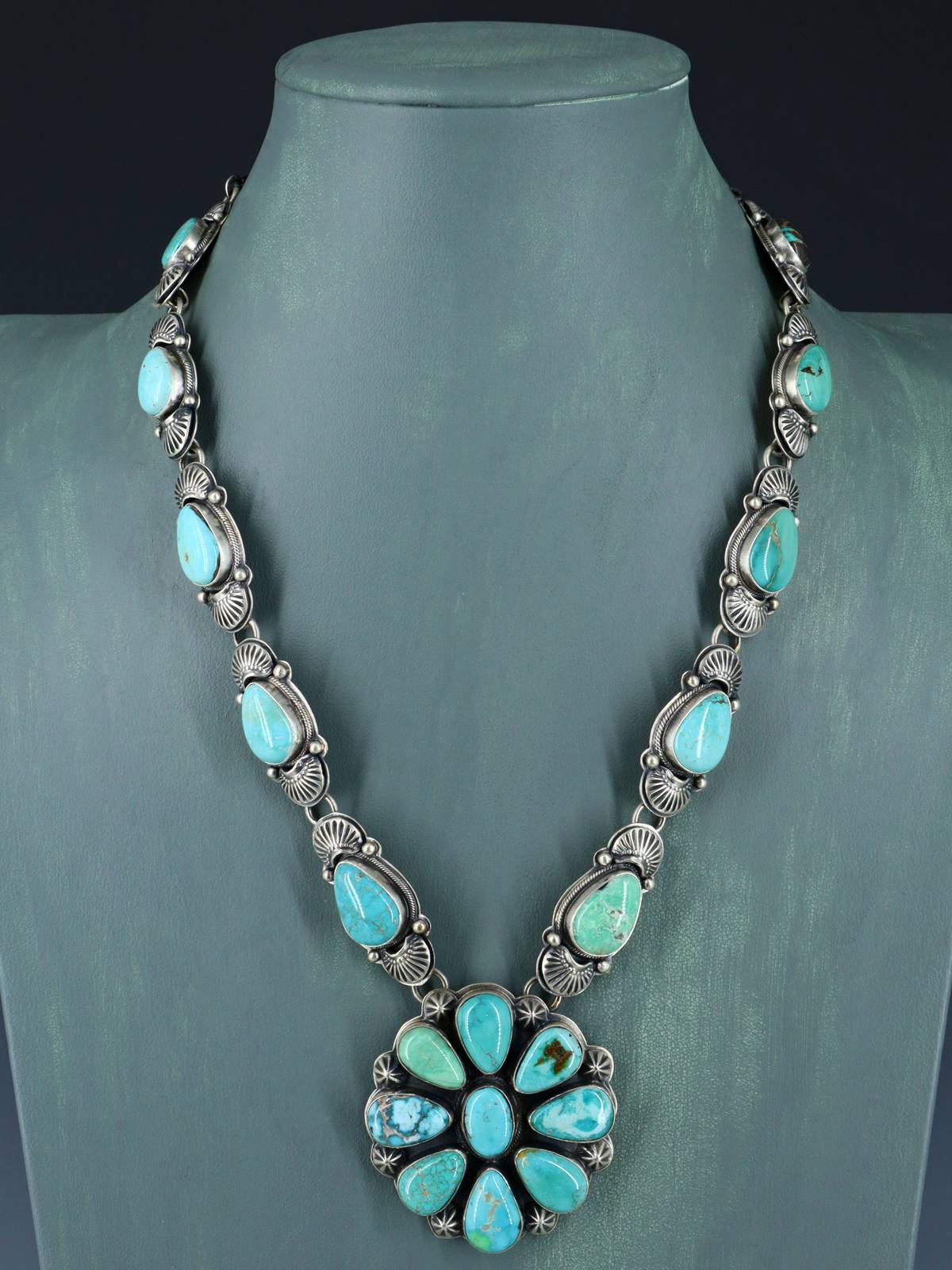 Navajo Carico Turquoise Sterling Silver Lariat Necklace - PuebloDirect.com