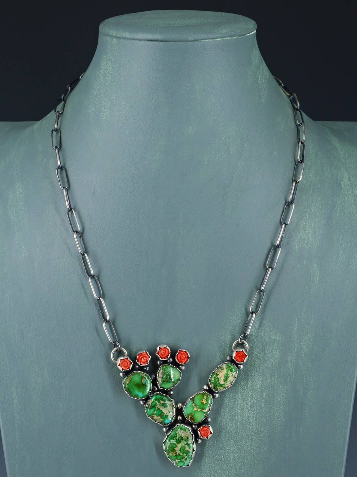 Native American Sonoran Gold Turquoise Prickly Pear Cactus Necklace - PuebloDirect.com