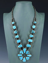 Native American Jewelry Kingman Turquoise Squash Blossom Necklace Set - PuebloDirect.com