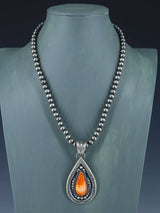 Native American Spiny Oyster Sterling Silver Beaded Necklace