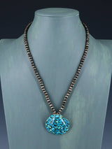 Vintage Native American Sterling Silver Turquoise Inlaid Shell Necklace
