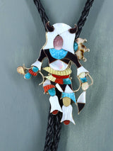 Sterling Silver Zuni Inlay Buffalo Dancer Bolo Tie
